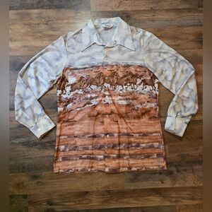Randolph Vintage Men's 70's Galloping Horses Landscape Clouds Disco Shirt Size L